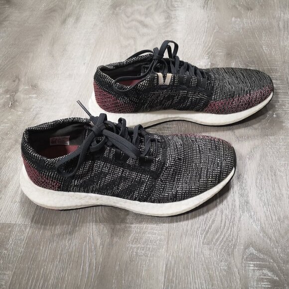 Adidas Pure Boost Ladies Size 9 Black White Red Lightweight Sneakers - Picture 1 of 8